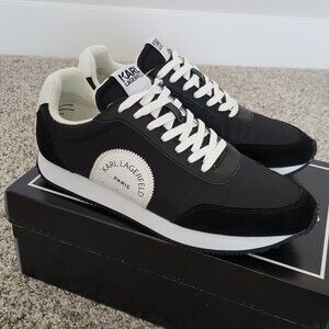 KARL LAGERFELD PARIS Elle Vintage Logo Sneaker Leather Suede Black Athletic 9